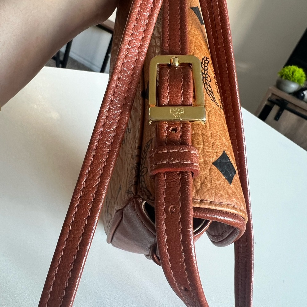 MCM Cognac Visetos Logo Crossbody Saddle Bag - Picture 5 of 10